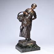 Antonin LARROUX (1859-1913), bronze sculpture Vendengeuse on marble base, signed