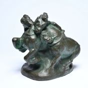 Domien INGELS (1881-1946), patinated terracotta sculpture of 3 horses, monogram