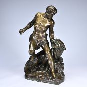 Henri Désiré GAUQUIÉ (1858-1927), bronze sculpture Un homme terrassant une lionne, signed