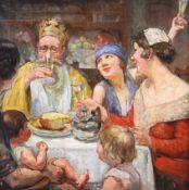 Jeanne MAHUDEZ (1876-1956) (attributed), oil on canvas the king drinks, signed
