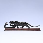 Panther fighting snake, tropical wood, unsigned