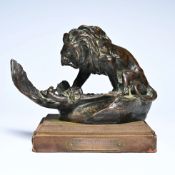 Léon BUREAU (1866-1906), bronze sculpture Lion attaquant un vautour, signed and stamped Société des