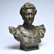 Louis Pierre VAN BIESBROECK (1839-1919), patinated green terracotta bust of a woman, signed