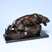 Thomas François CARTIER (1879-1936), large brown patinated bronze sculpture of a panther, signed