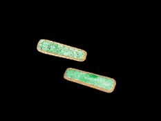 TWO APPLE-GREEN JADEITE PINS, China, 19th / 20th century