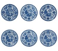 A SET OF SIX BLUE AND WHITE PORCELAIN DISHES, China, Qing dynasty, Kangxi period (1661-1722)
