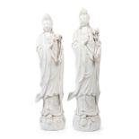 PAIR OF LARGE BLANC DE CHINE SCULPTURE DEPICTING GUANYIN, China, 20th century