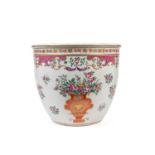 POLYCHROME PORCELAIN CACHEPOT IN FAMILLE ROSE TONES, Samson manufactory, 19th century