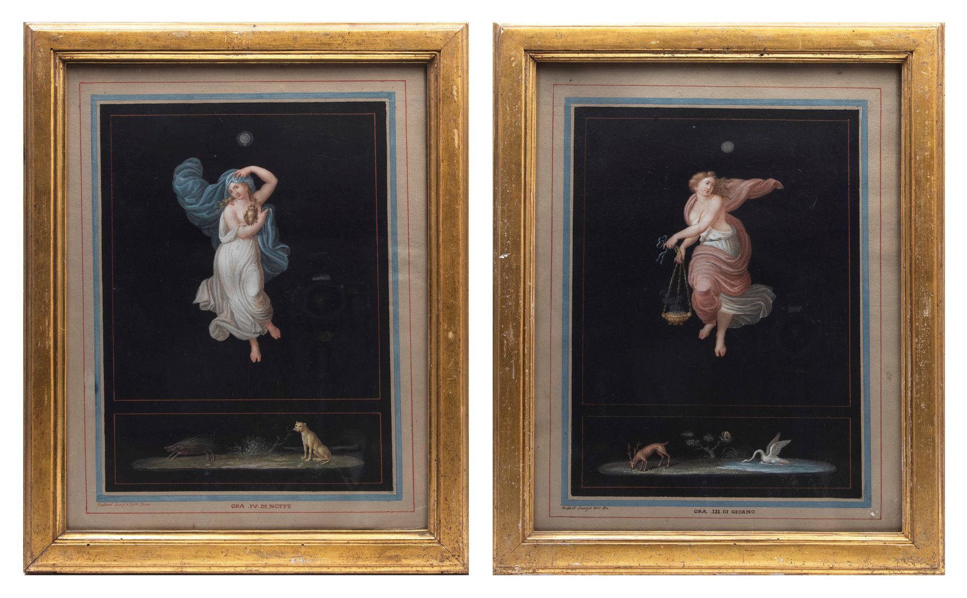 PAIR OF ALLEGORICAL FIGURES DEPICTING HOUR III OF DAY AND HOUR IV OF NIGHT,