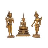 THREE GILT BRONZE SCULPTURES, 20th century
