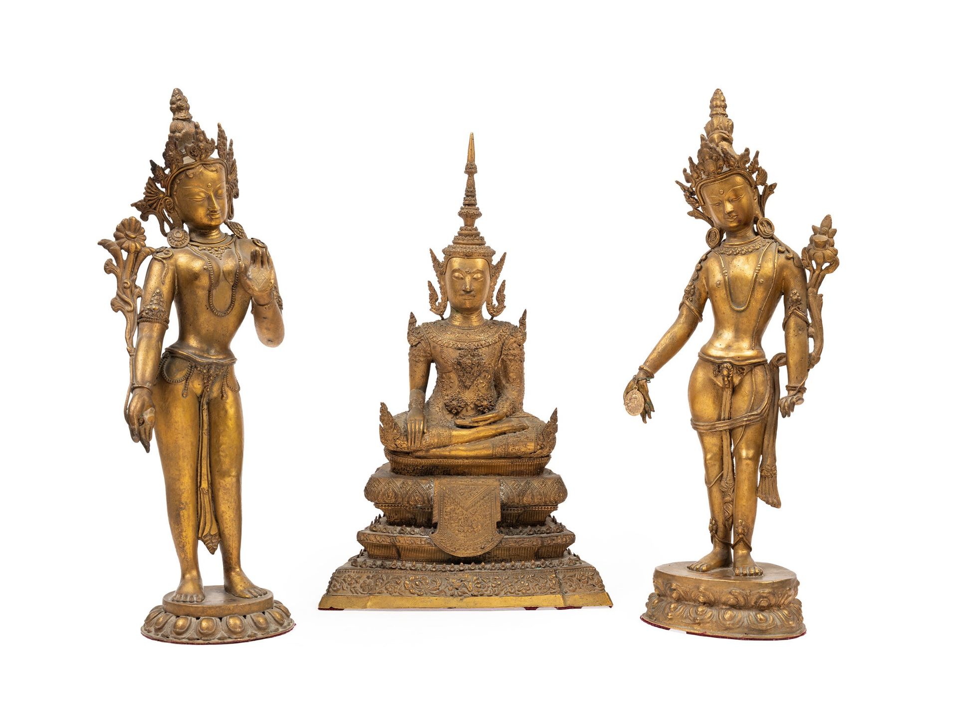 THREE GILT BRONZE SCULPTURES, 20th century