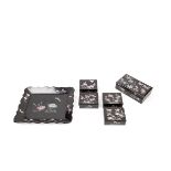 LOT OF FIVE LACQUERED WOODEN BOXES AND A TRAY INLAID WITH MOTHER-OF-PEARL, China, 20th century