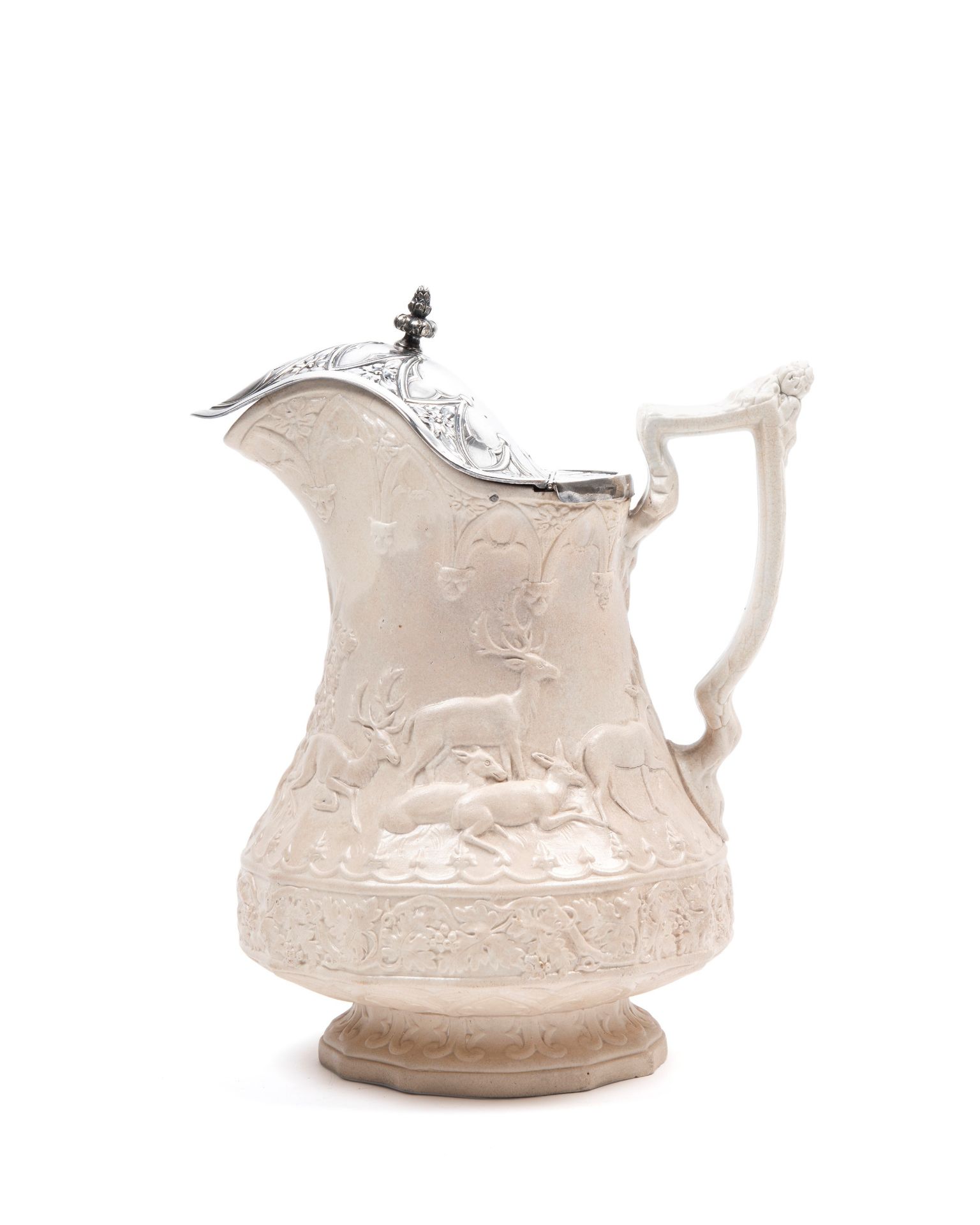 CERAMIC JUG WITH SILVER LID, France, 19th century