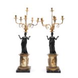 PAIR OF CANDELABRA IN BRONZE WITH DARK PATINA AND GILDING, France, late 19th century