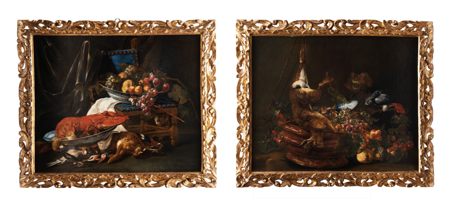 PAIR OF STILL LIFES WITH FRUIT AND ANIMALS, 17th century