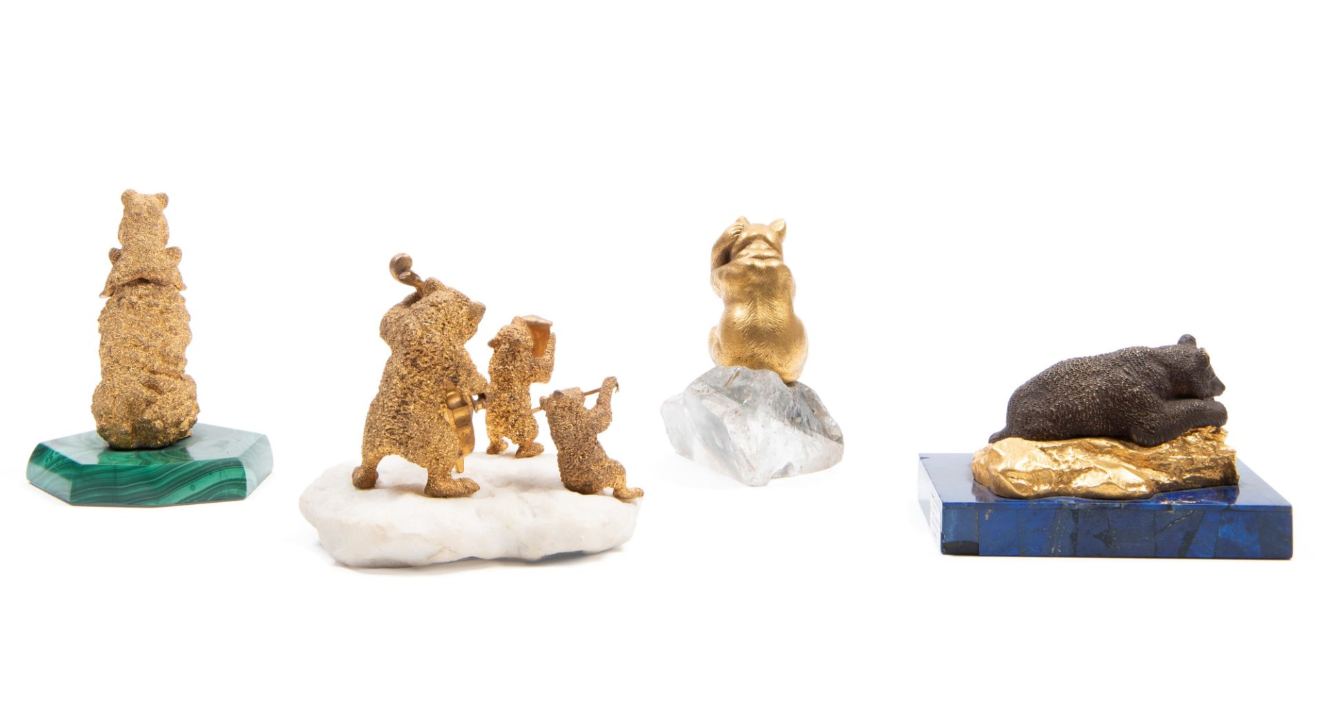 FOUR SCULPTURES IN GILT BRONZE AND HARDSTONES, 20th century - Bild 2 aus 2