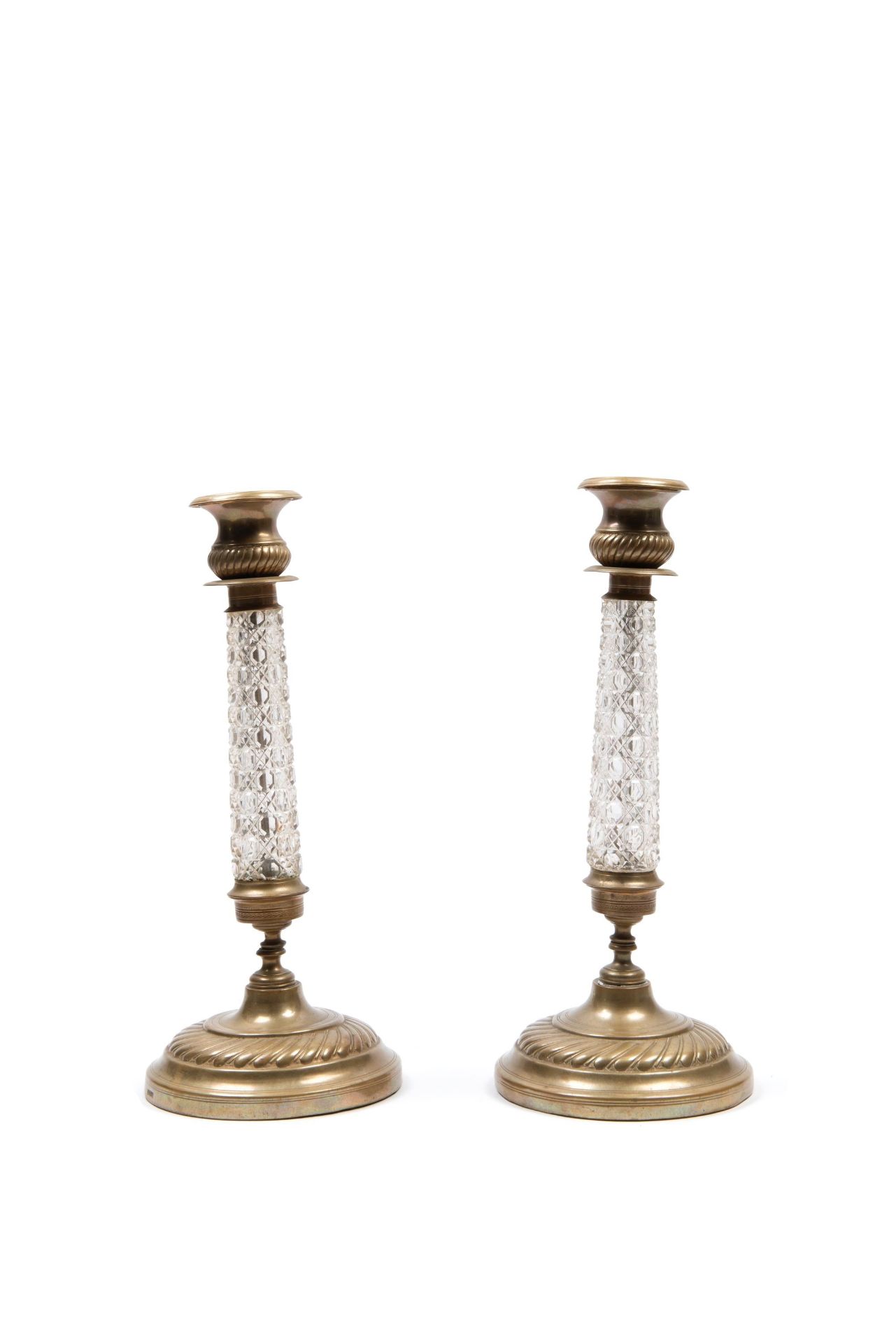 TWO CUT GLASS AND BRASS CANDLESTICKS, Russia,  19th century - Bild 2 aus 2