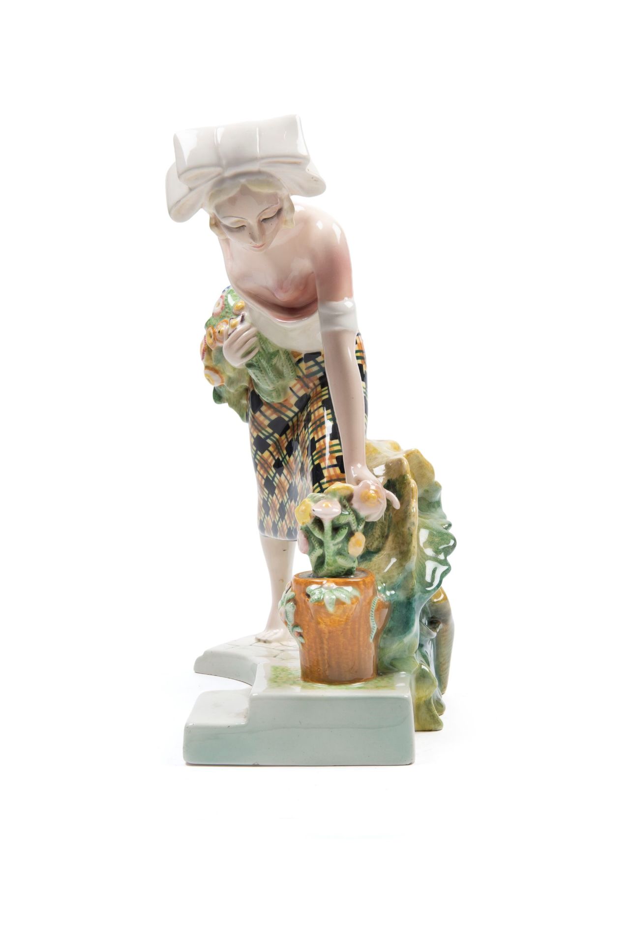 POLYCHROME EARTHENWARE SCULPTURE DEPICTING A FLOWER SELLER, Turin, 20th century - Bild 2 aus 4