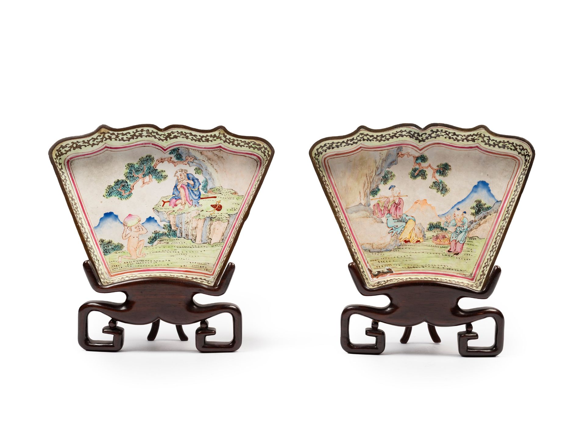 TWO ENAMEL ON COPPER SAUCER DISHES, China, Qing dynasty, 18th / 19th century