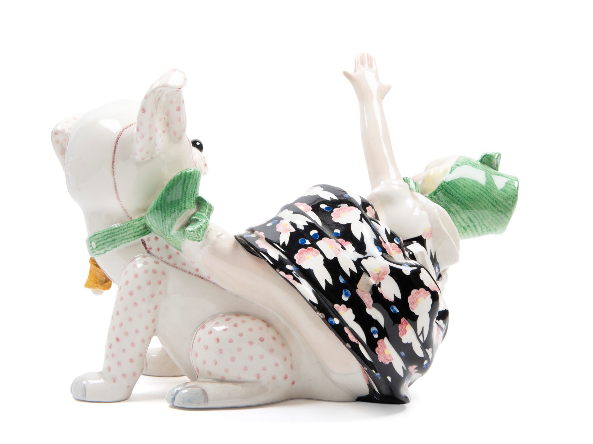 POLYCHROME EARTHENWARE SCULPTURE DEPICTING A GIRL WITH THE LITTLE DOG â€œTITIâ€™â€, Turin, 20th cen - Bild 2 aus 3