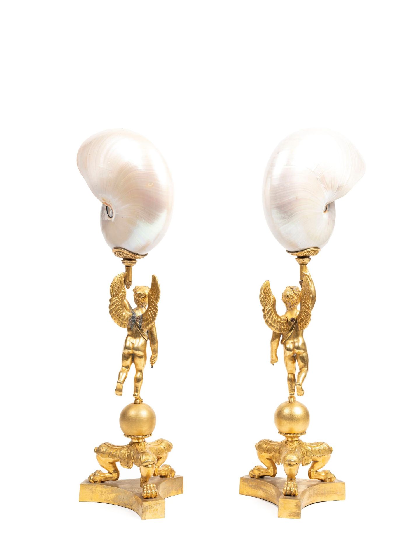 PAIR OF NAUTILUS SHELLS MOUNTED IN GILT BRONZE, 19th century - Bild 2 aus 3