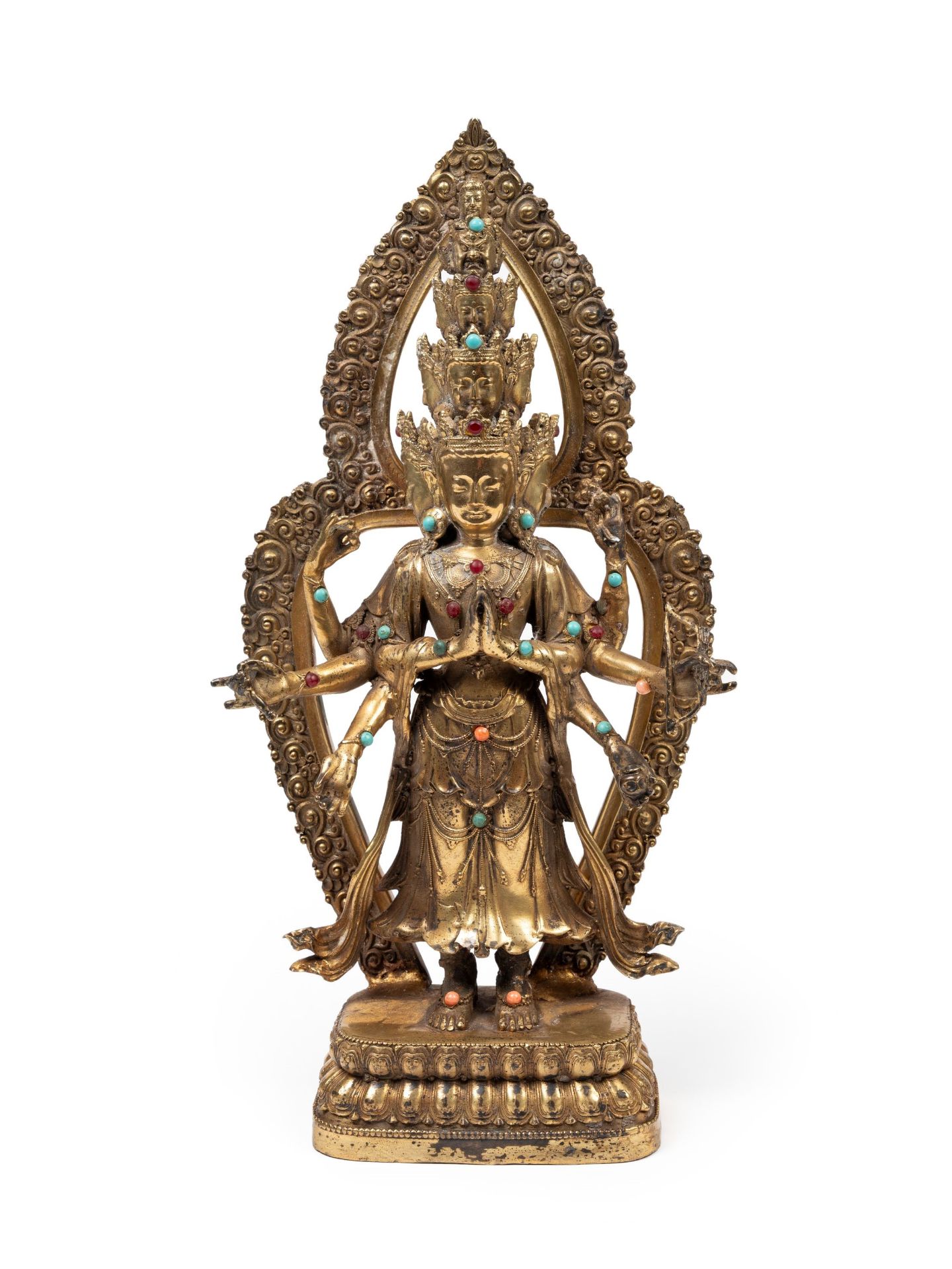A GILT-BRONZE FIGURE OF Avalokiteshvara Ekadashamukha, China, 20th century