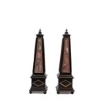 PAIR OF WOODEN AND MARBLE OBELISKS, 19th century