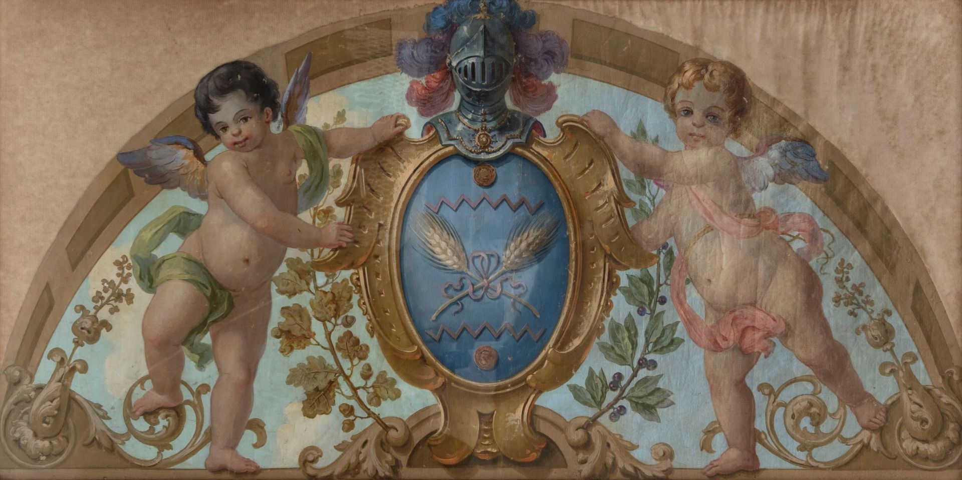 LUNETTE DEPICTING PUTTI HOLDING A COAT OF ARMS, Italian School, 19th century - Bild 2 aus 3