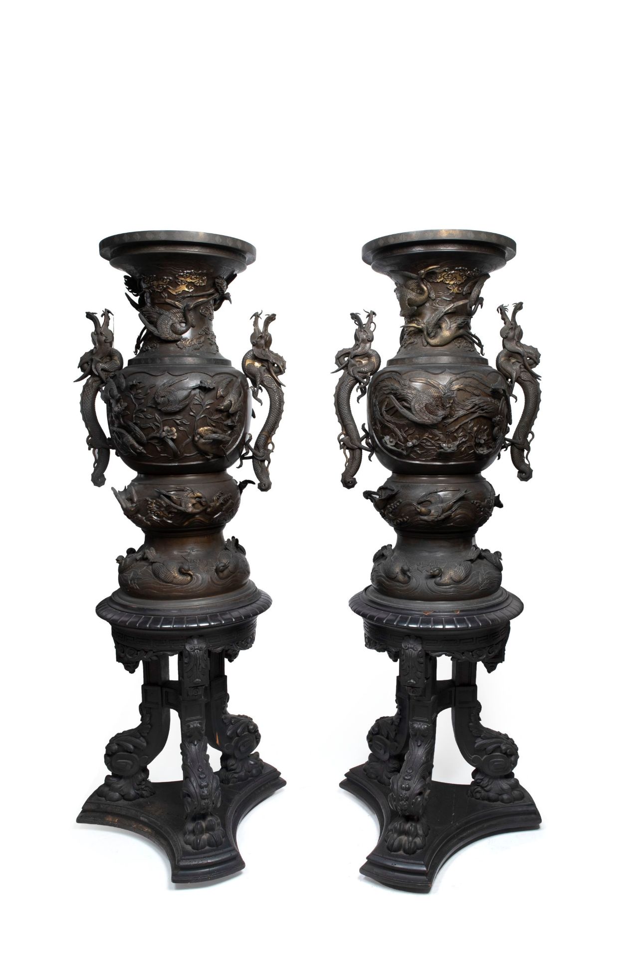 A LARGE PAIR OF BRONZE KOROS, Japan, Meiji period (1868-1912)