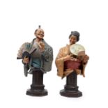 A PAIR OF POLYCHROME TERRACOTTA SCULPTURES, Early 20th century