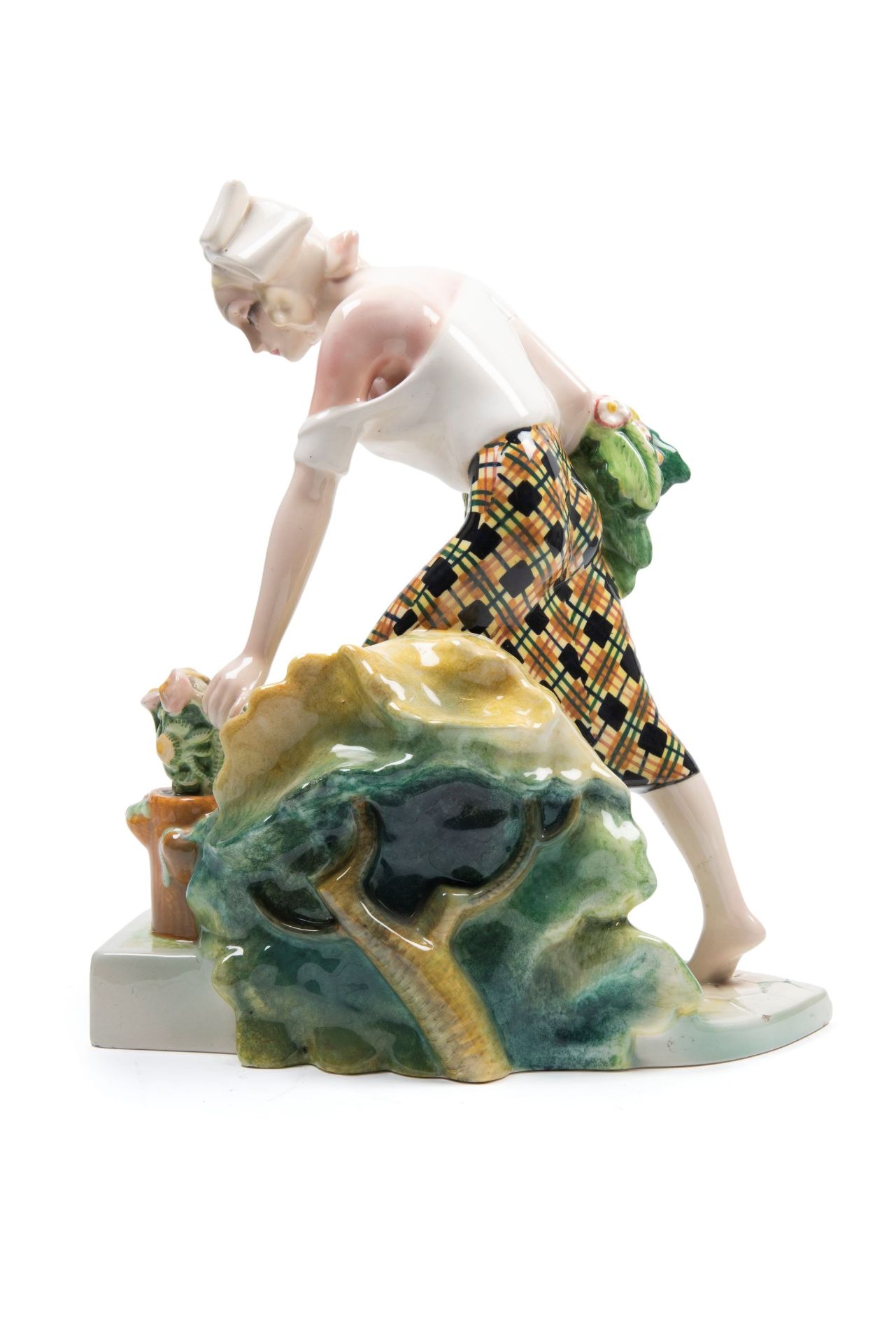 POLYCHROME EARTHENWARE SCULPTURE DEPICTING A FLOWER SELLER, Turin, 20th century - Bild 3 aus 4