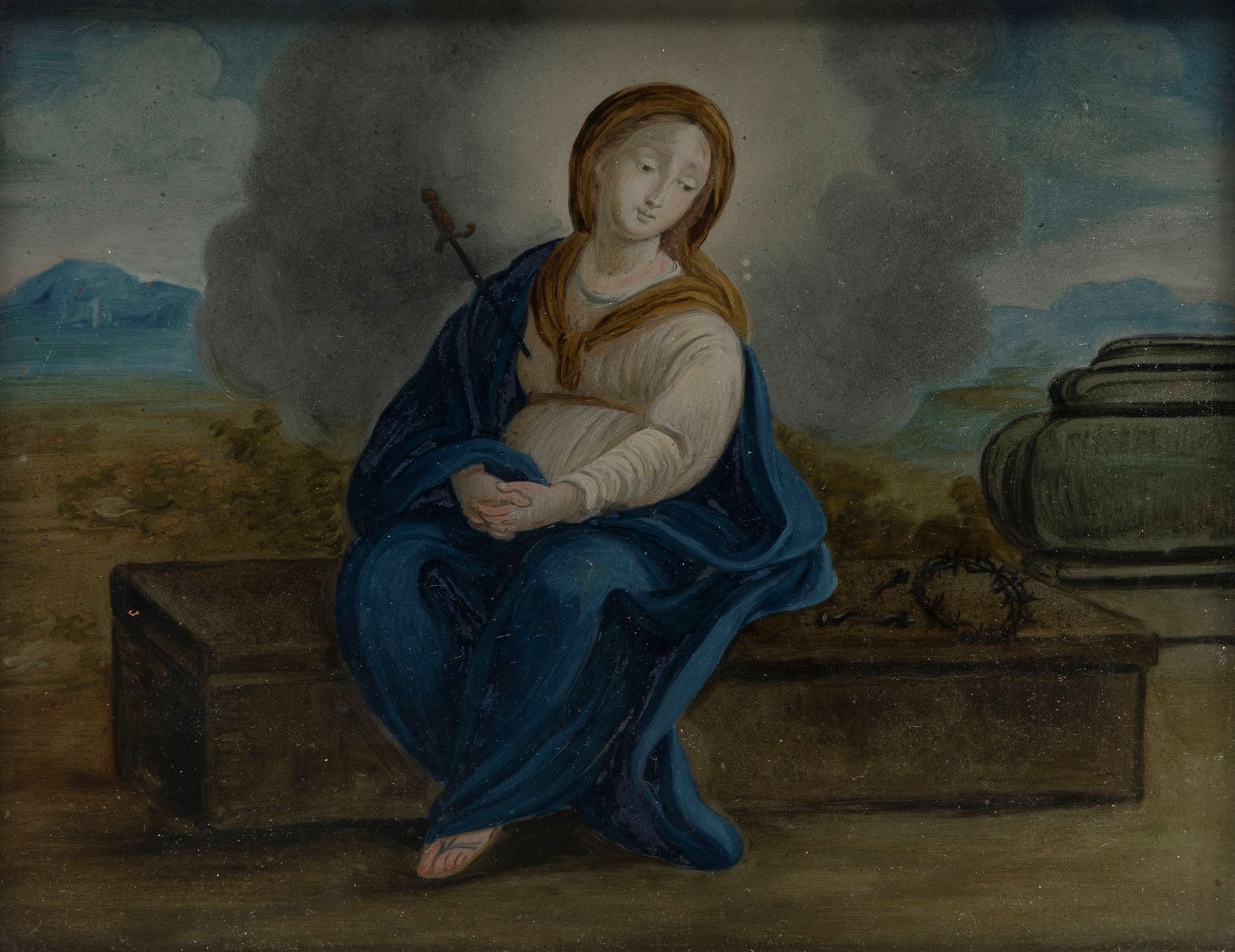 SORROWFUL MADONNA WITH SYMBOLS OF THE PASSION, Italian School, 18th century - Bild 2 aus 3
