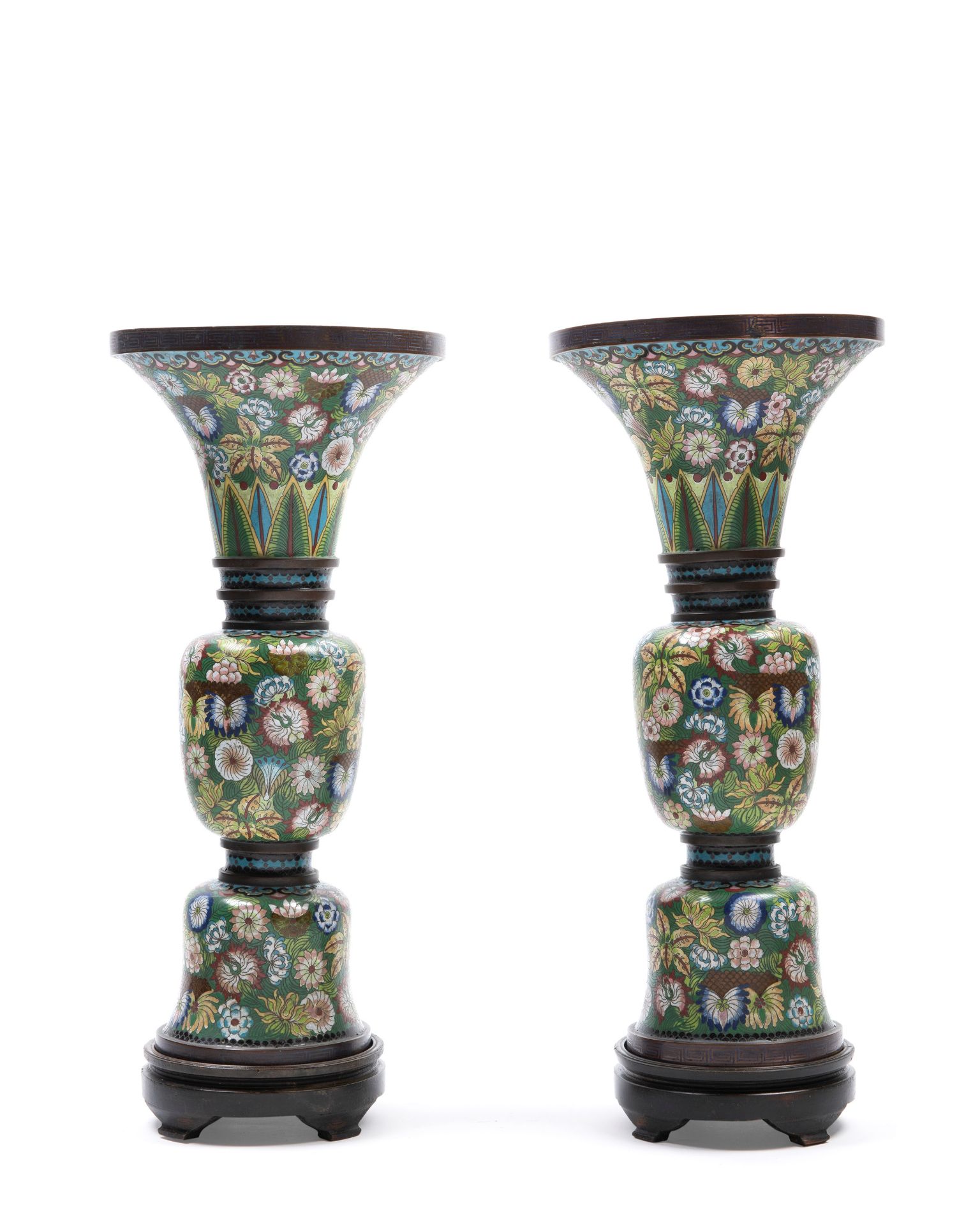 PAIR OF CLOISONNÃ‰ TRUMPET VASES, China, late 19th / early 20th century