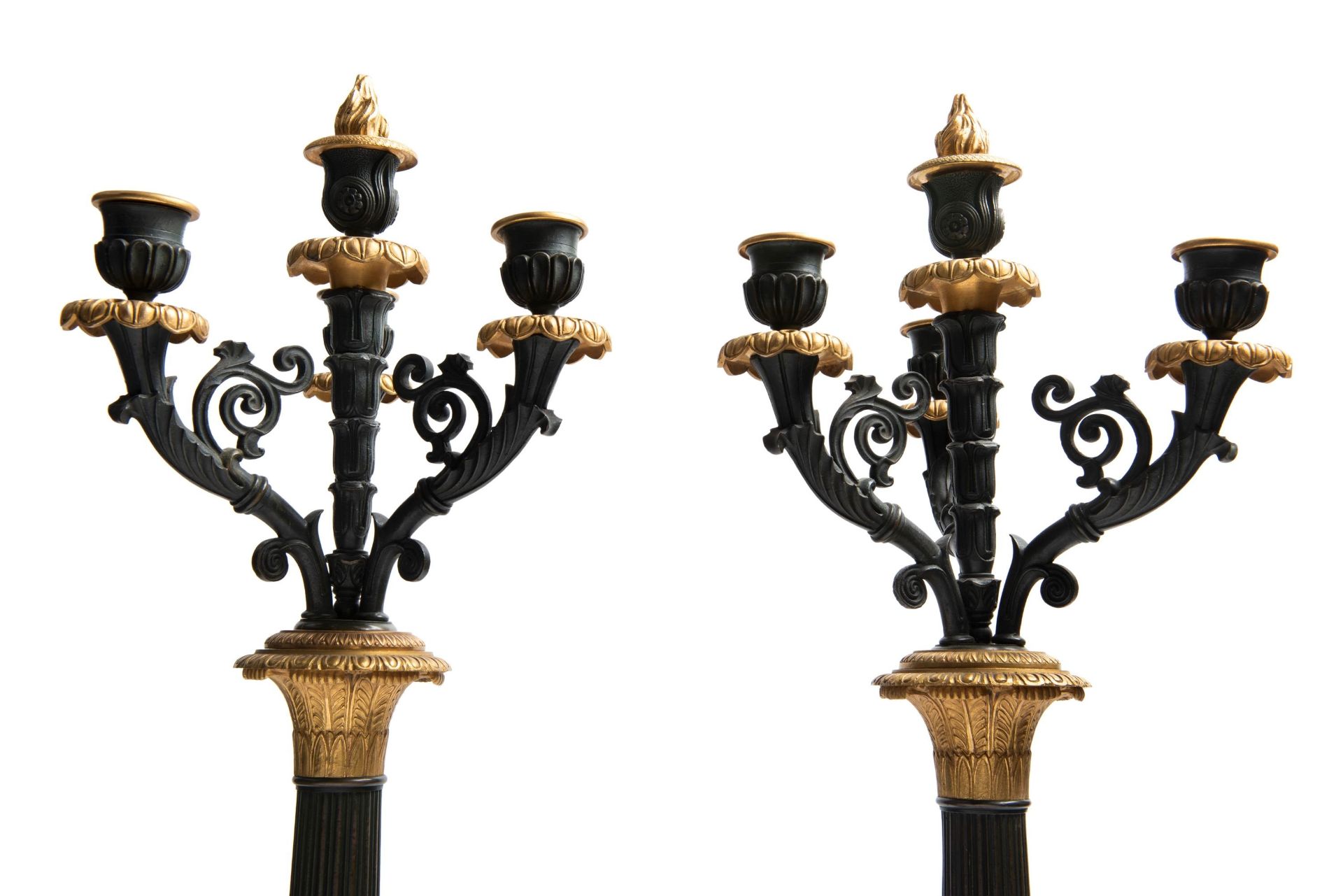PAIR OF GILT AND PATINATED BRONZE CANDELABRA, France, 19th century - Bild 2 aus 2
