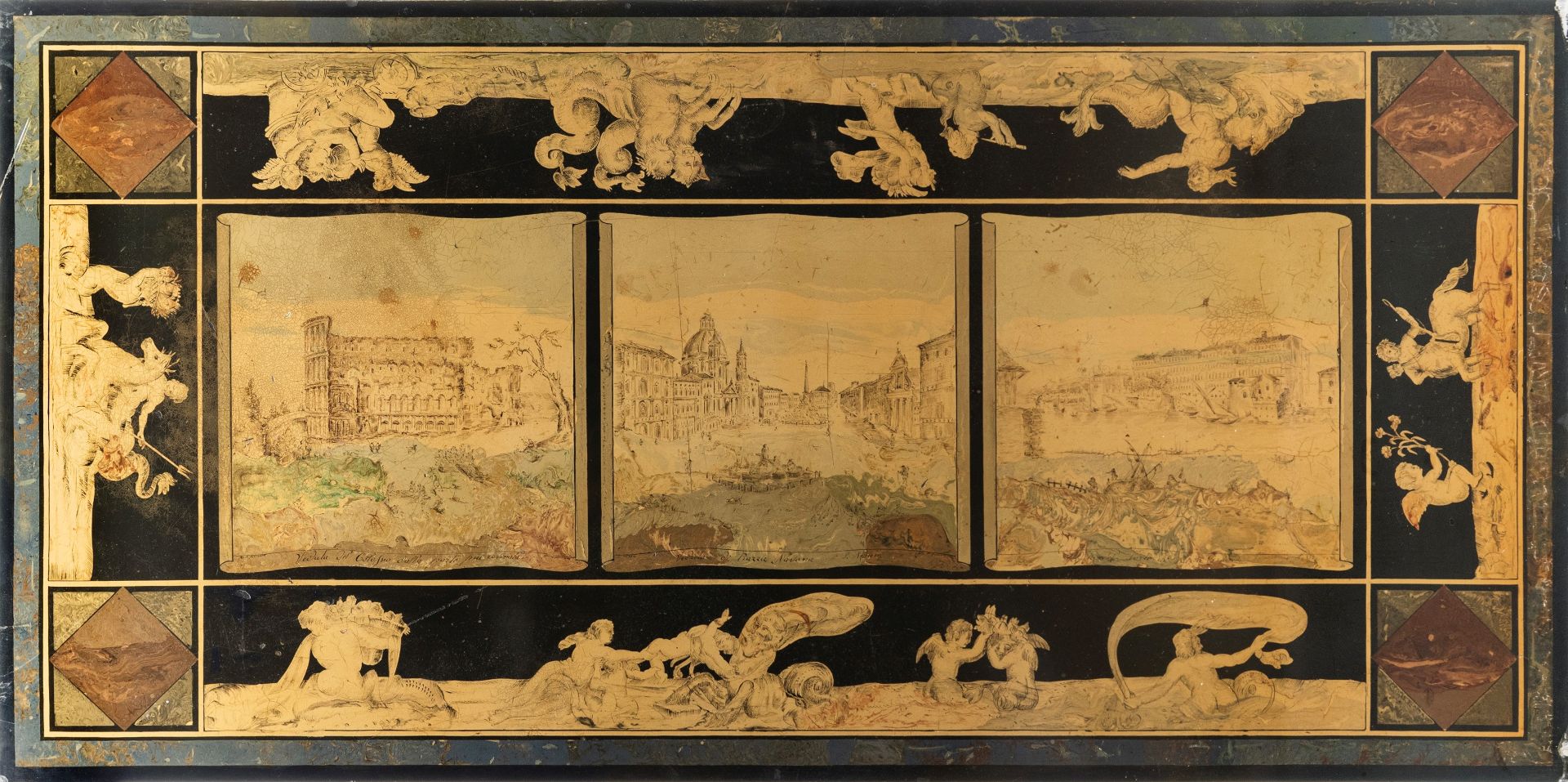 A POLYCHROME PAINTED SCAGLIOLA TABLETOP, 19th century