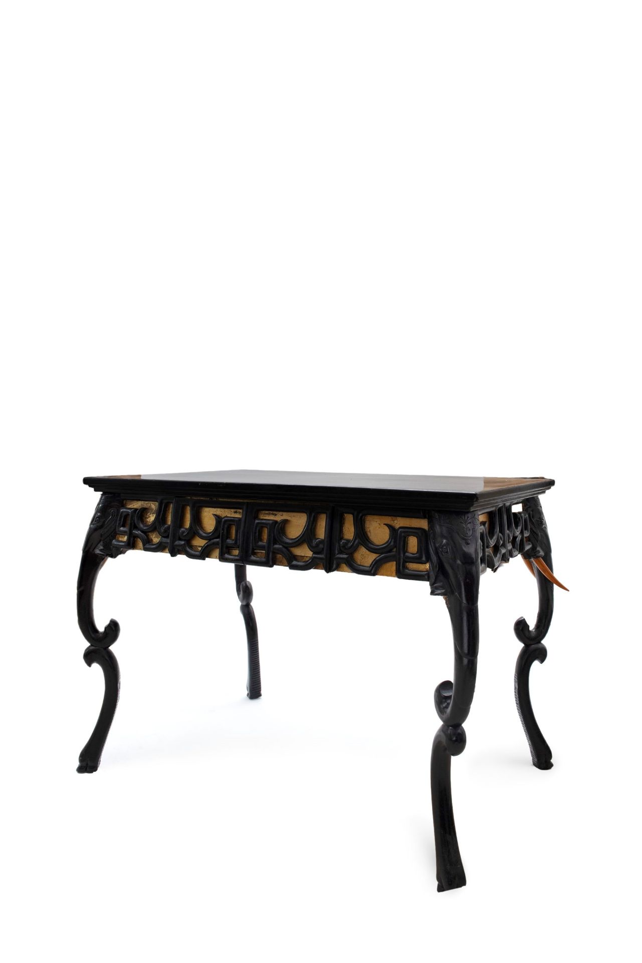 BLACK LACQUERED WOOD TABLE IN ECLECTIC STYLE, 20th century - Bild 2 aus 3