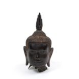 A BRONZE BUDDHA'S HEAD, Southern India, 19th century
