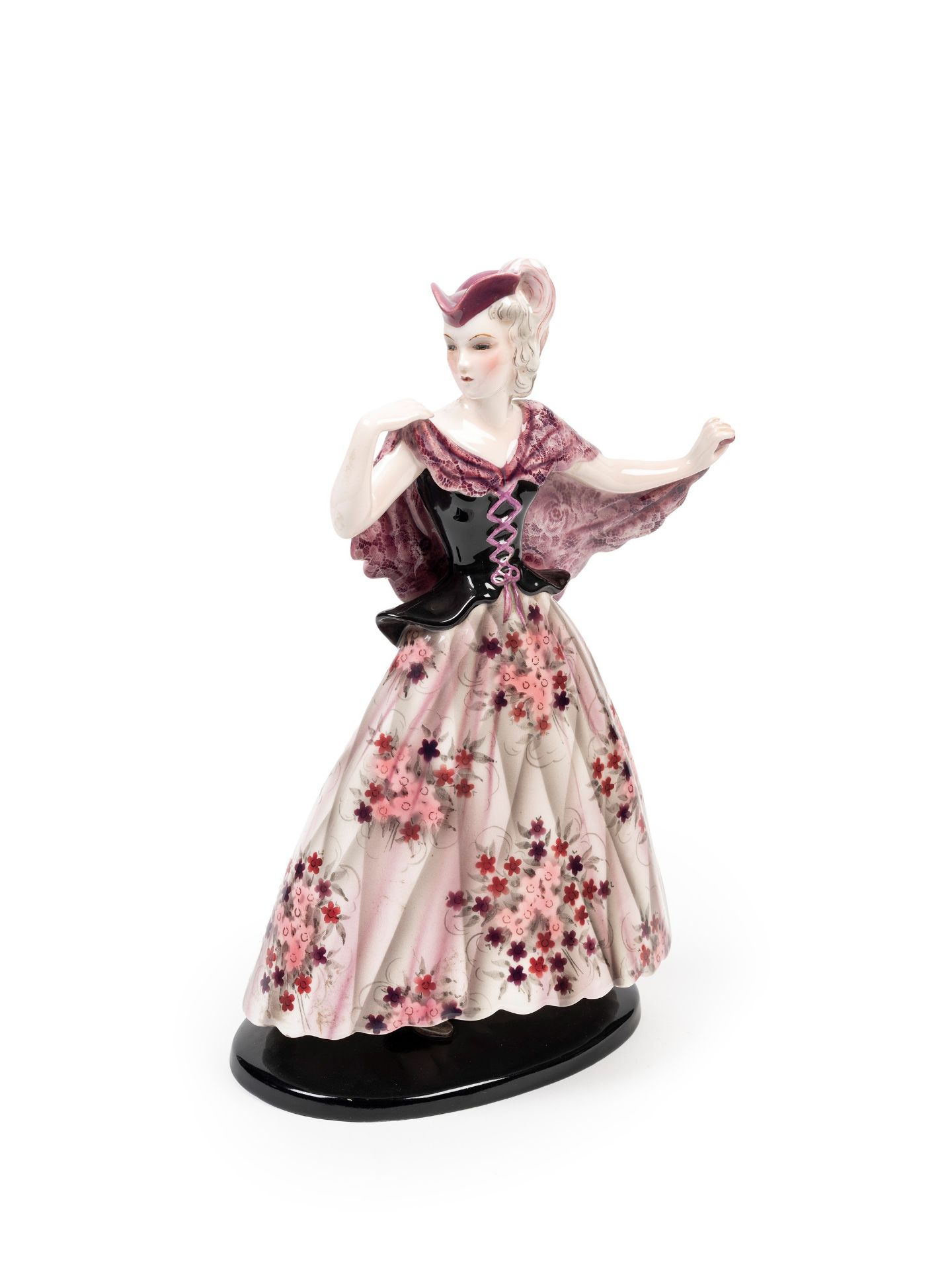 POLYCHROME EARTHENWARE SCULPTURE DEPICTING LITTLE LADY, Turin, 20th century