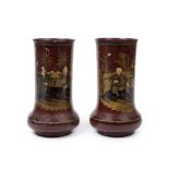 PAIR OF LACQUERED AND PAINTED METAL VASES, 19th / 20th century