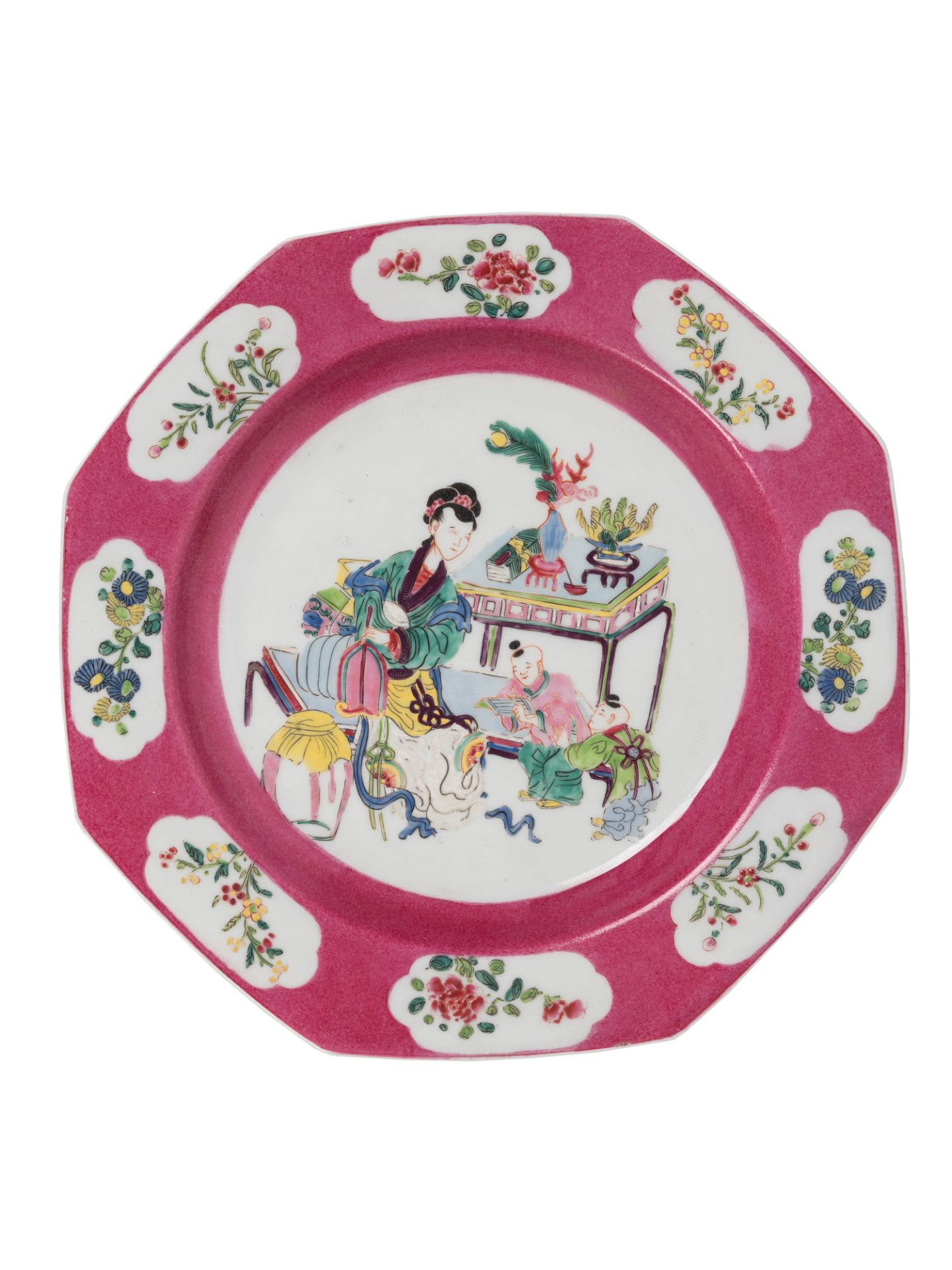 PAIR OF POLYCHROME PORCELAIN FAMILLE ROSE PLATES, France, 19th century - Bild 3 aus 3