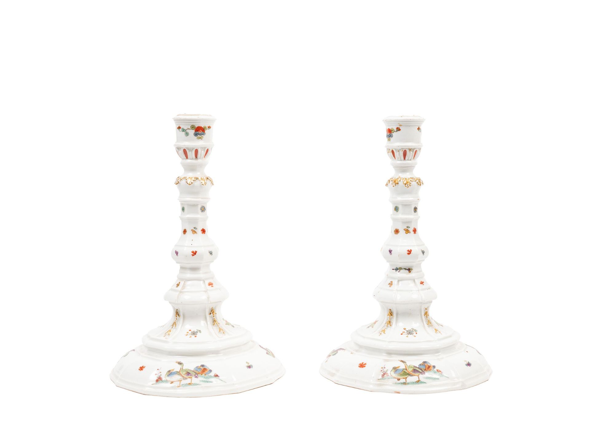 A PAIR OF MEISSEN CANDLESTICKS, 18th century
