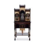 AN IMPORTANT INLAID WOOD AND HAND-PAINTED VELLUM MOSQUÃ‰E CABINET, Around 1900