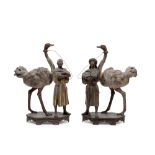 PAIR OF METAL SCULPTURES DEPICTING BEDOUINS WITH OSTRICHES, Vienna, 19th century