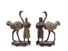 PAIR OF METAL SCULPTURES DEPICTING BEDOUINS WITH OSTRICHES, Vienna, 19th century