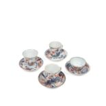 Four Imari Porcelain Cups with Saucers, China, 18th century