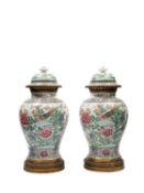 A PAIR OF FAMILLE ROSE PORCELAIN POTICHES, Samson, 19th century