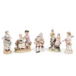 FIVE POLYCHROME PORCELAIN SCULPTURES, 19th century