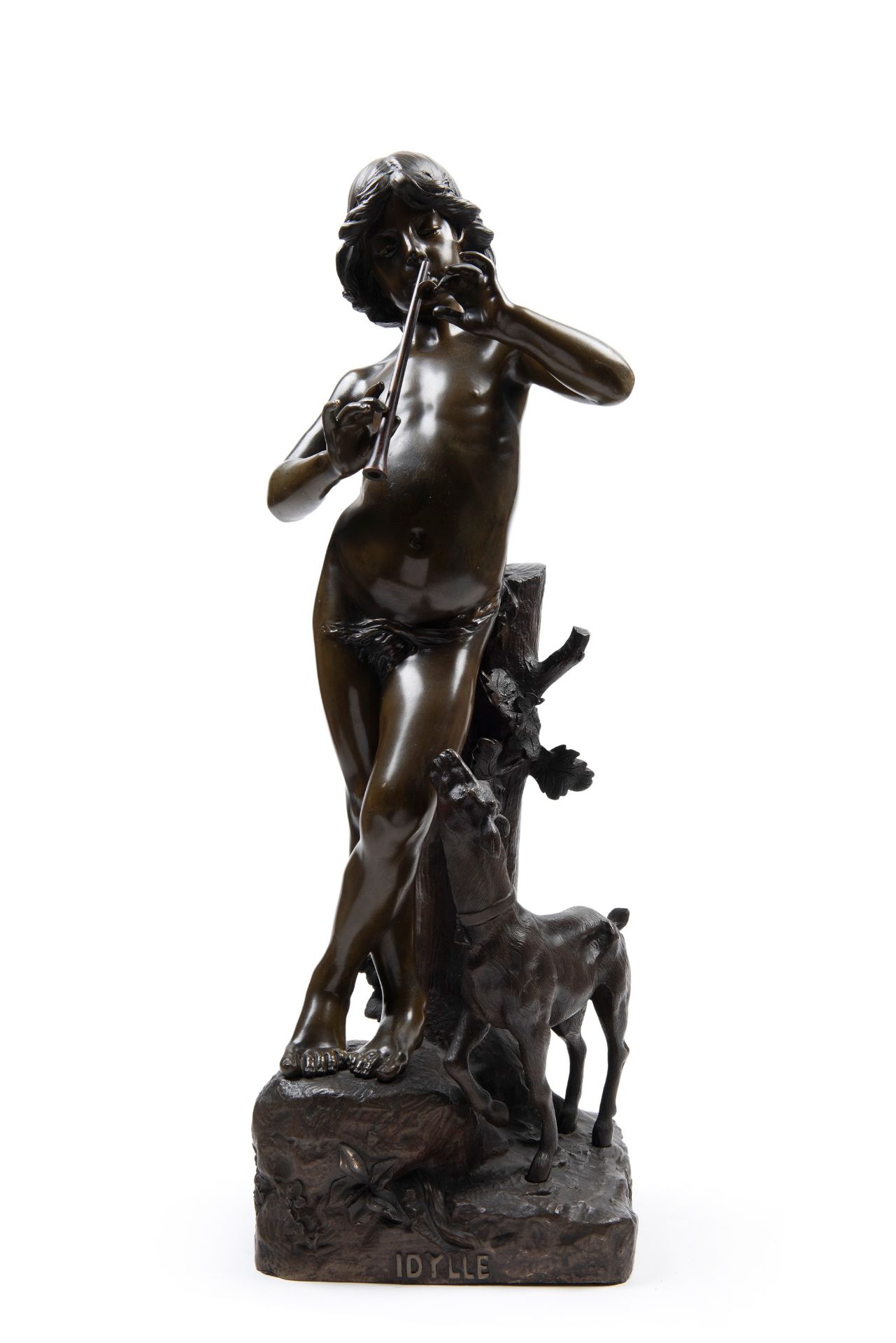 BRONZE SCULPTURE DEPICTING A YOUNG SHEPHERD WITH THE GOAT â€œIDYLLEâ€, France, 19th century