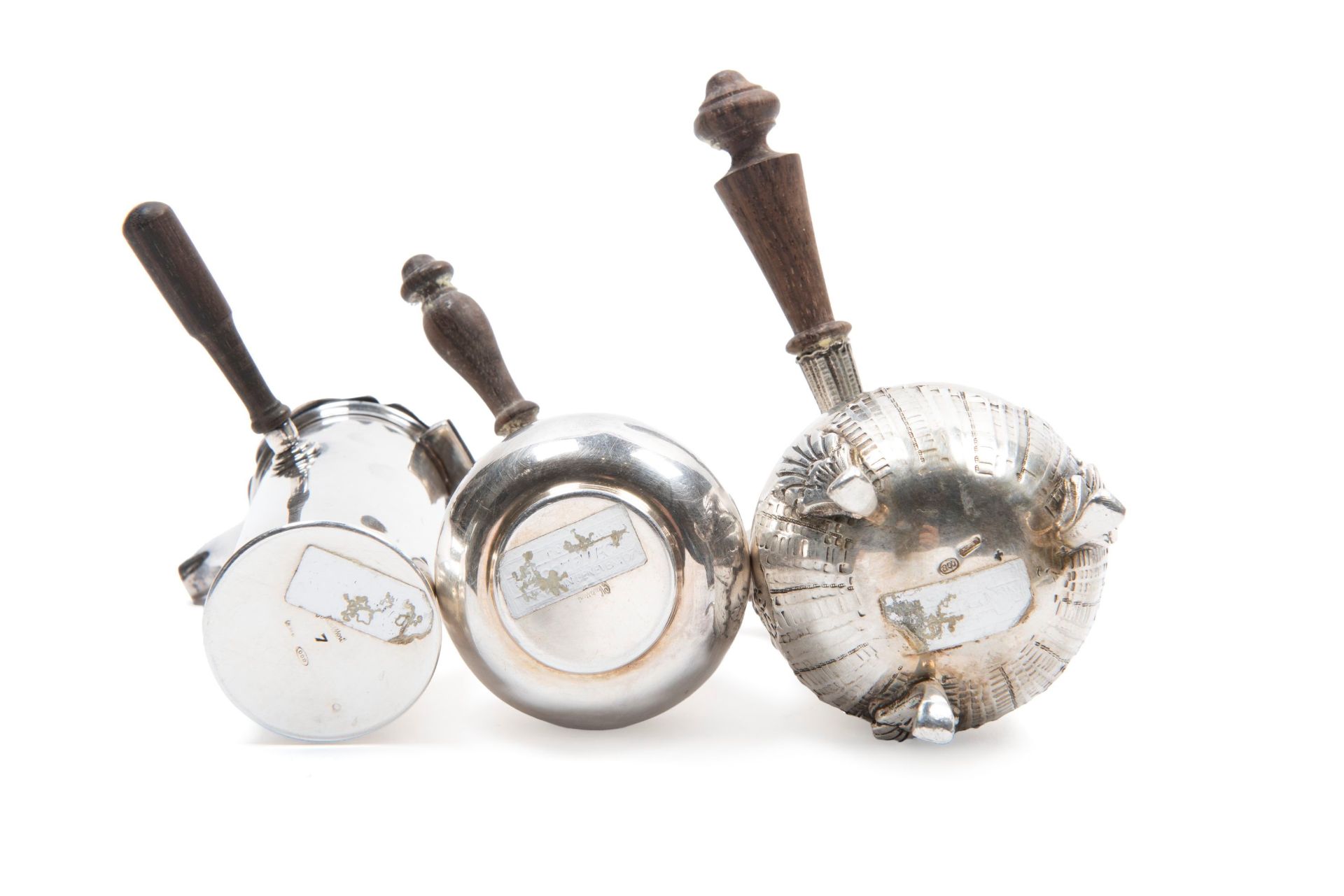 THREE MINIATURE COFFEE POTS AND SILVER CLOCK, Italy, 20th century - Bild 3 aus 4