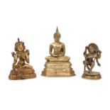 THREE GILT BRONZE SCULPTURES, Asia, 20th century
